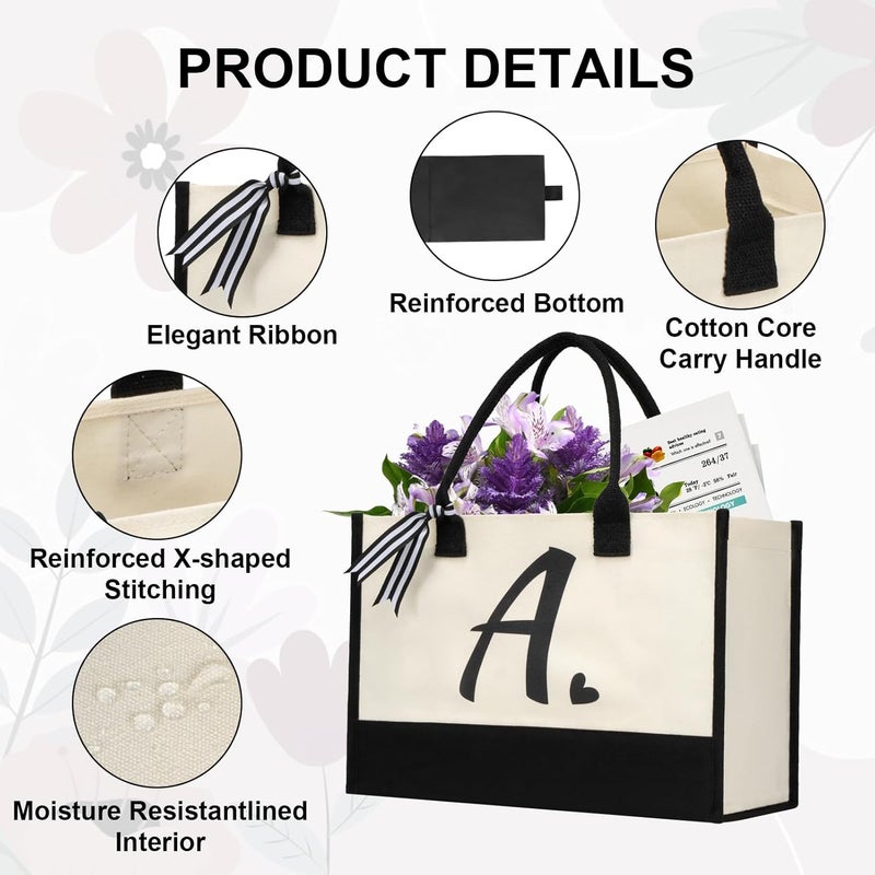 shenee Initial Canvas Tote Bag, Personalized Beach Jute Bag Present for Women Holiday,Friends Birthday Gift,Wedding, New Year - Image 3